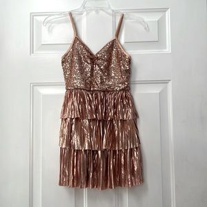 Brand New Rose Gold Sequin Dance Costume Ruffle Dress from Weissman Large Child